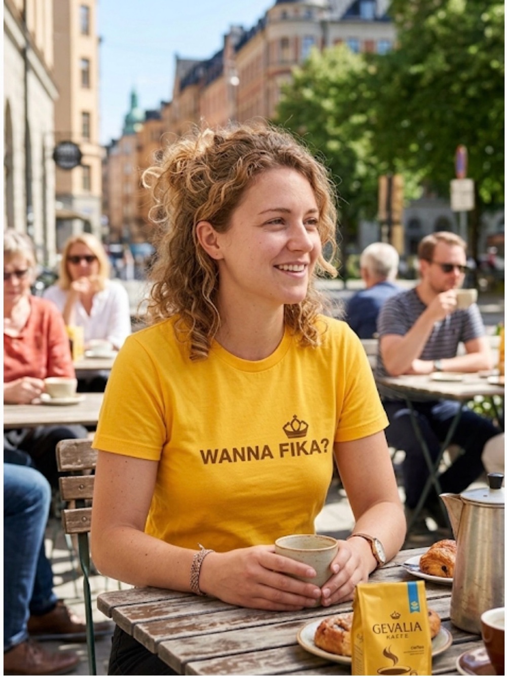 American Apparel Gevalia Kaffe "Wanna Fika?" Graphic Tee L (Fits S/M)